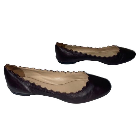 Chloé Lauren Scalloped Leather Ballerina Flats in Dark Brown  Size: EU 40 US 10 - Picture 3 of 9